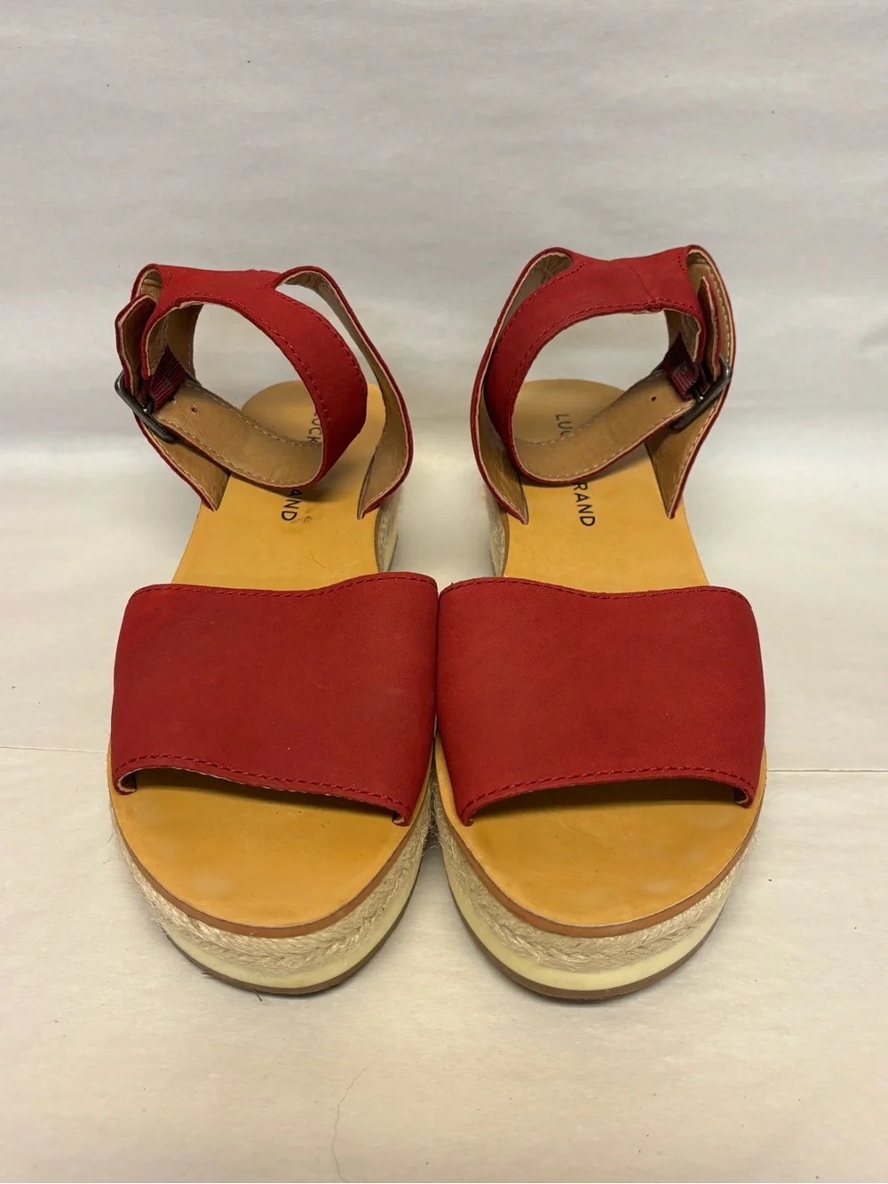 LUCKY BRAND Red Suede Flat Espadrille Ankle Strap Sandals 7M #6046